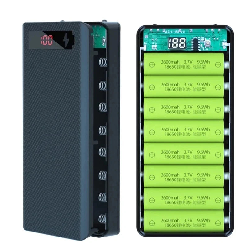 DIY 18650 Power Bank Case 8/10 Bay – Dual USB & LED Display
