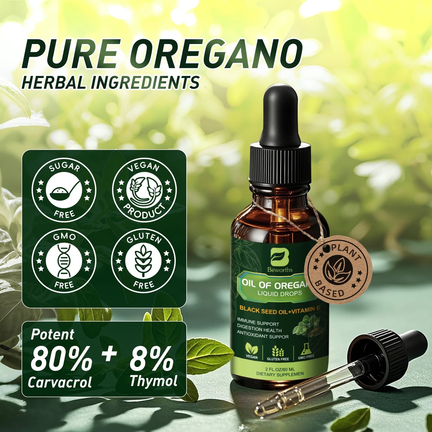 Oregano Oil Drops with Black Seed Oil & Vitamin E Peaceful Pleasures Health and Wellness