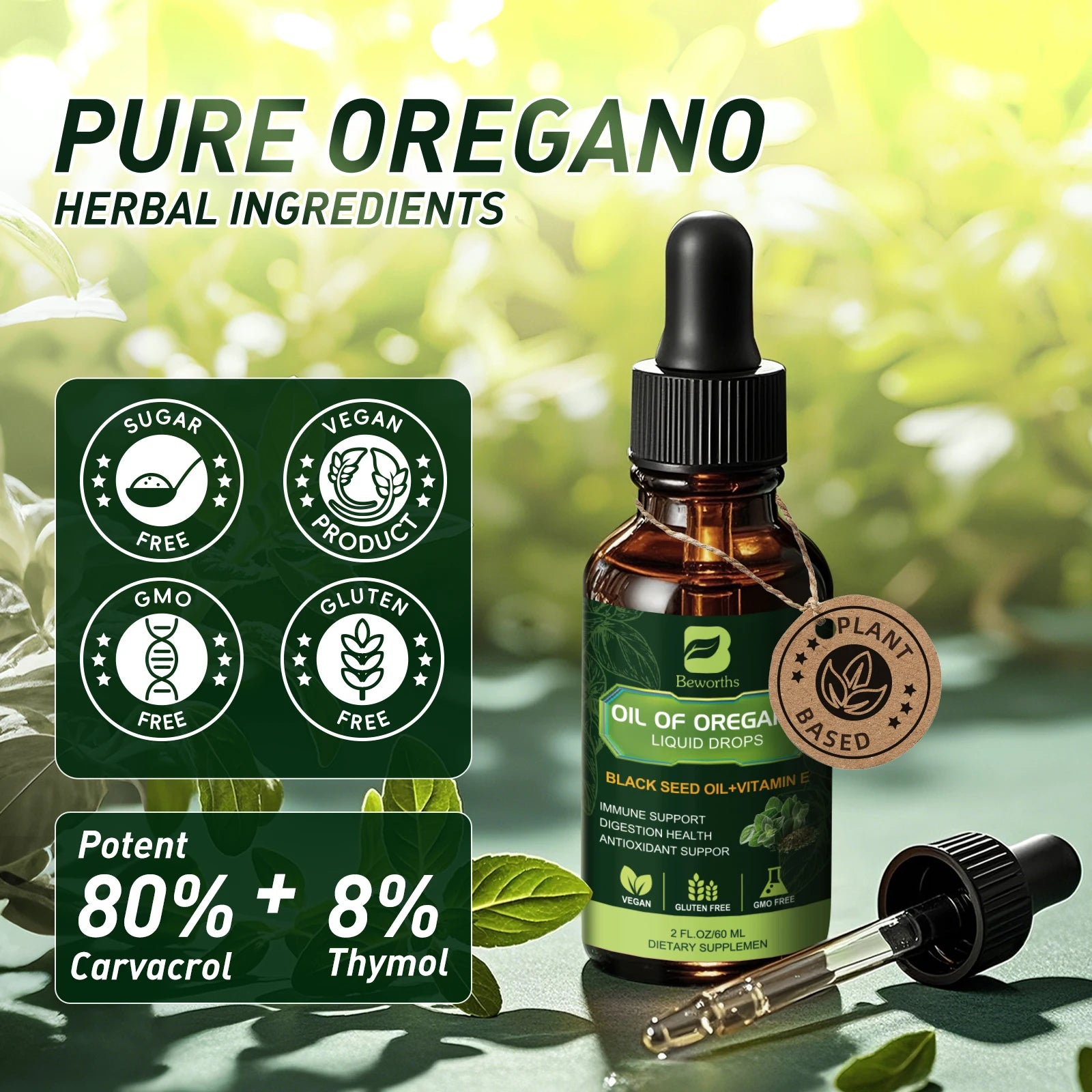 Oregano Oil Drops with Black Seed Oil & Vitamin E Peaceful Pleasures Health and Wellness