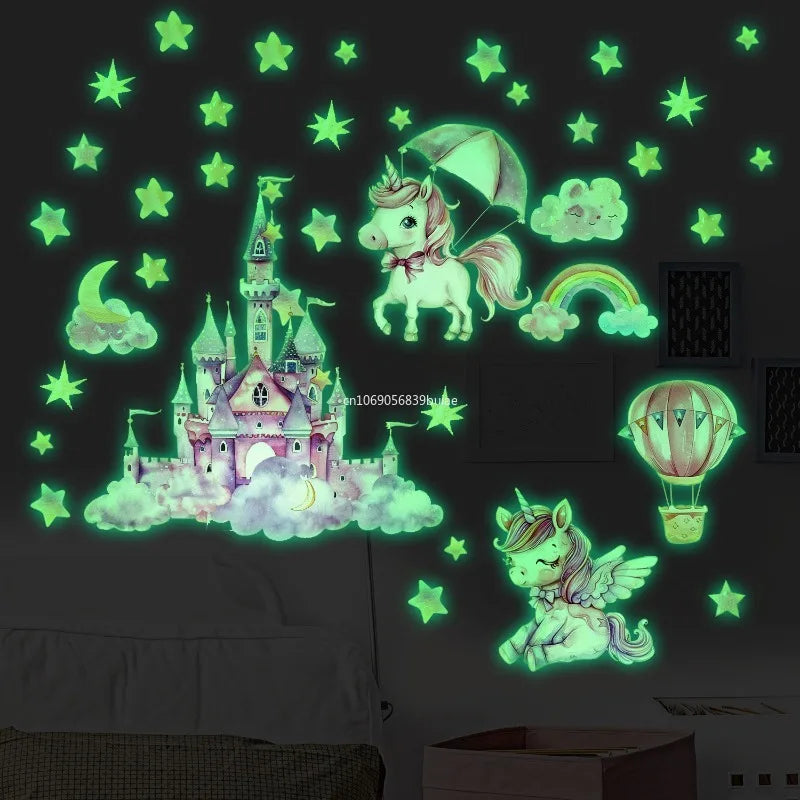 Unicorn Stars Luminous Wall Sticker Baby Kids Room Decoration Decals Bedroom Background Decor Glow in The Dark Wall Paper Decor Peaceful Pleasures Health and Wellness