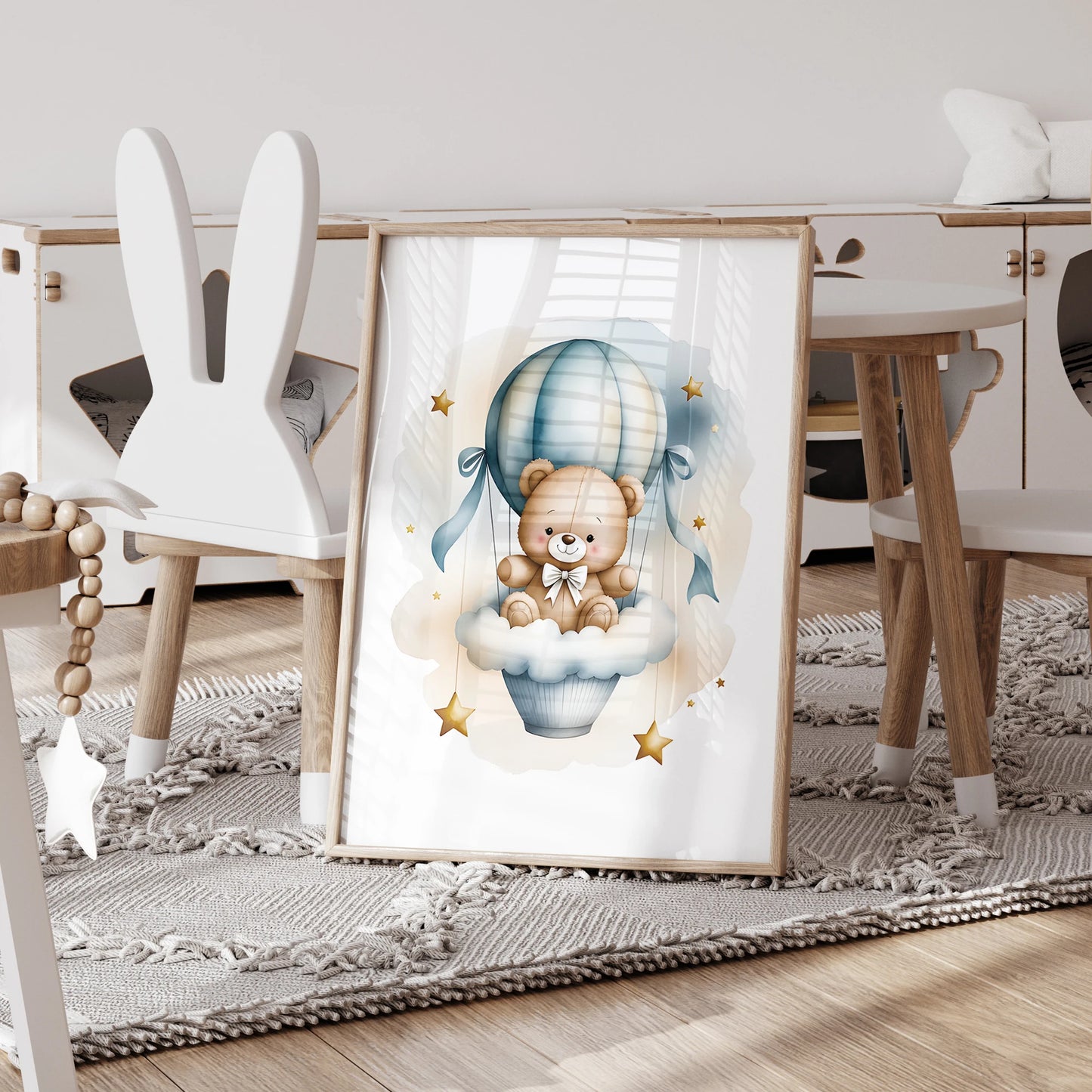 3pcs Modern,Cartoon Blue Dreamy Bear Wall Art Print Canvas Painting Poster Picture For Living Room,Bedroom,Kids Room Home Decor Peaceful Pleasures Health and Wellness CH170-1 30x40cm Unframed