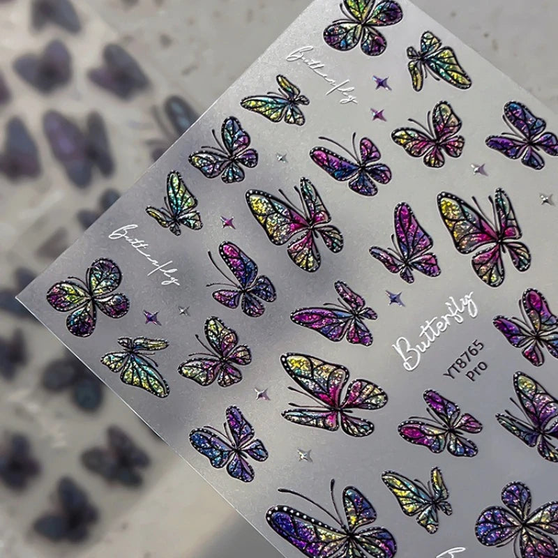 3D Holographic Butterfly Nail Stickers | Iridescent Aurora Decals