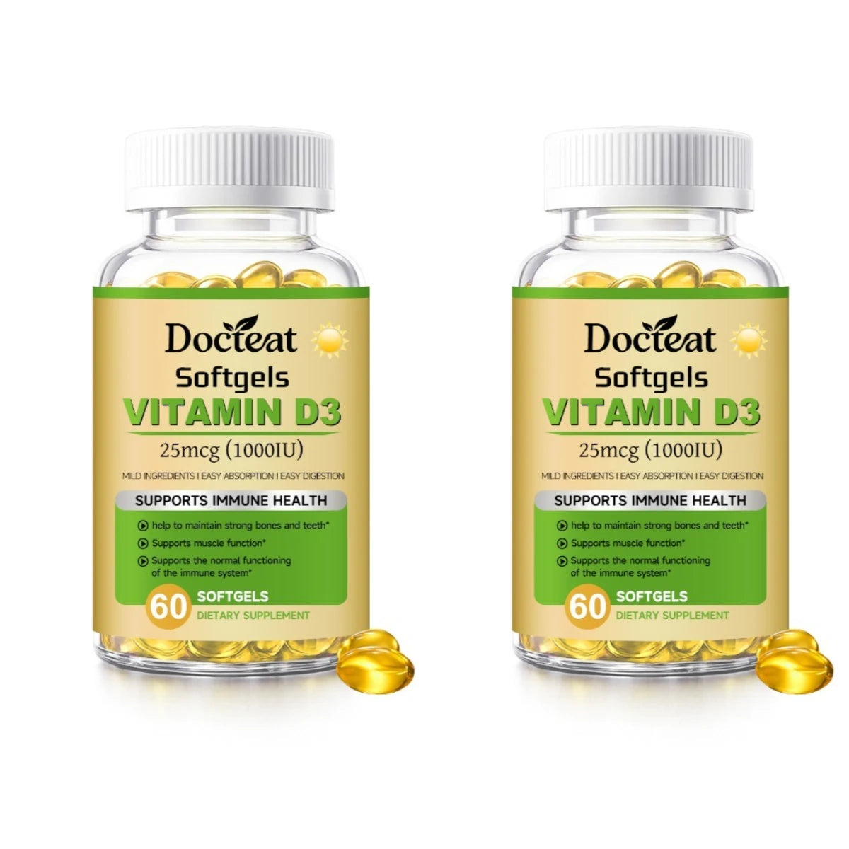 Docteat Vitamin D3 1000 IU Softgels | Immune & Bone Support