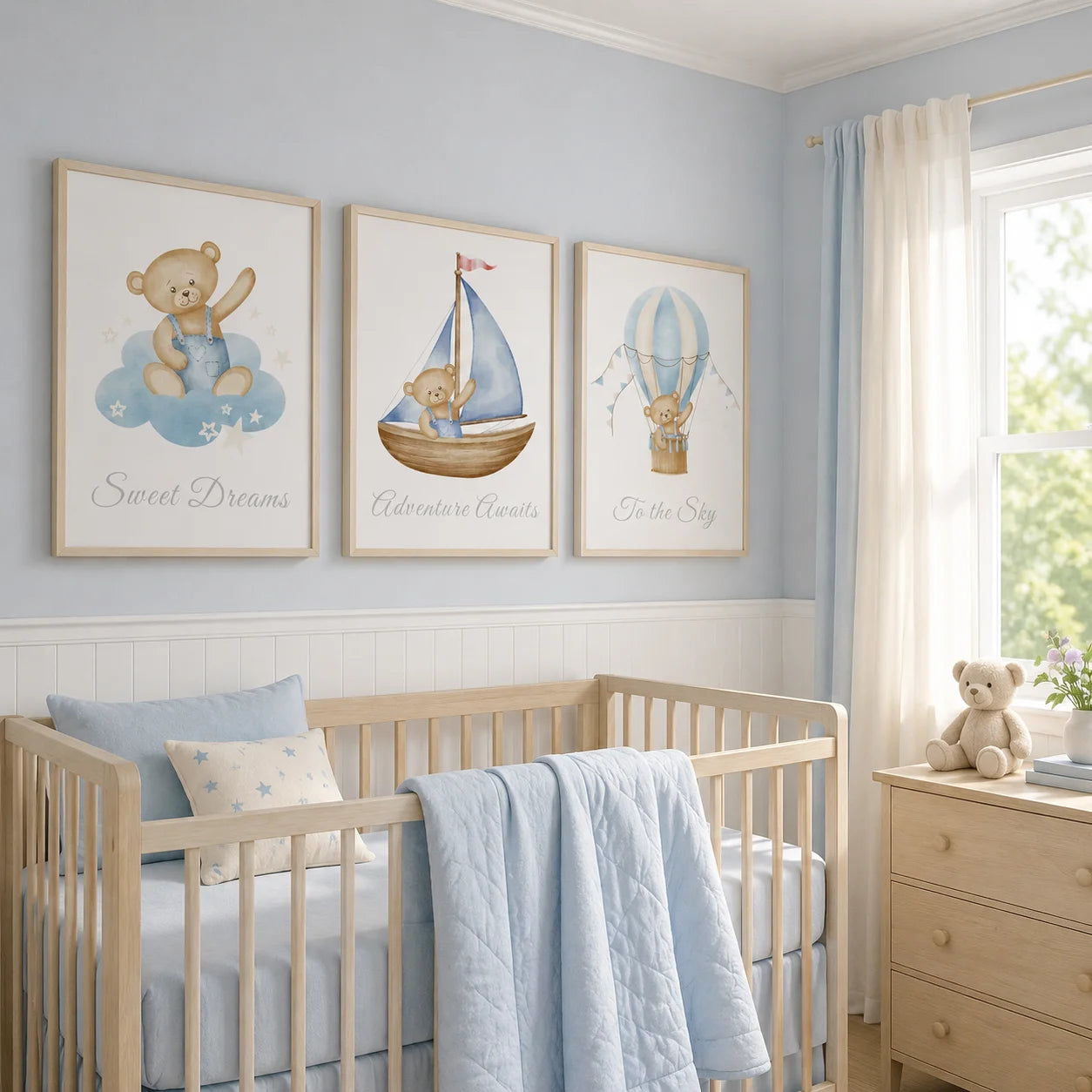 Teddy Bear Nursery Canvas Wall Art | Nordic Kids Room Print Canvas Wall Art Peaceful Pleasures Health and Wellness