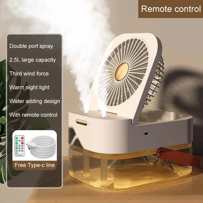 New Type Double Spray Cooling Fan 250ml Water Storage Humidifier Fan 2 In 1 With Control Intelligent Office And Home Cooling Fan Peaceful Pleasures Health and Wellness WHITE