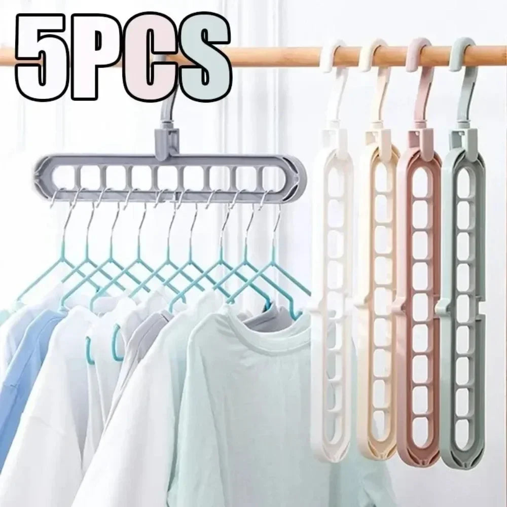 5-Pack Foldable 9-Hole Wardrobe Clothes Hanger Space Saver