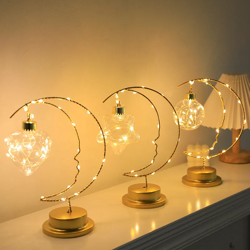 2026 Home Decoration Star Designed LED Light Moon Shape Indoor Ornament Small LED Night Lamp Heart Iron Material for gift Peaceful Pleasures Health and Wellness