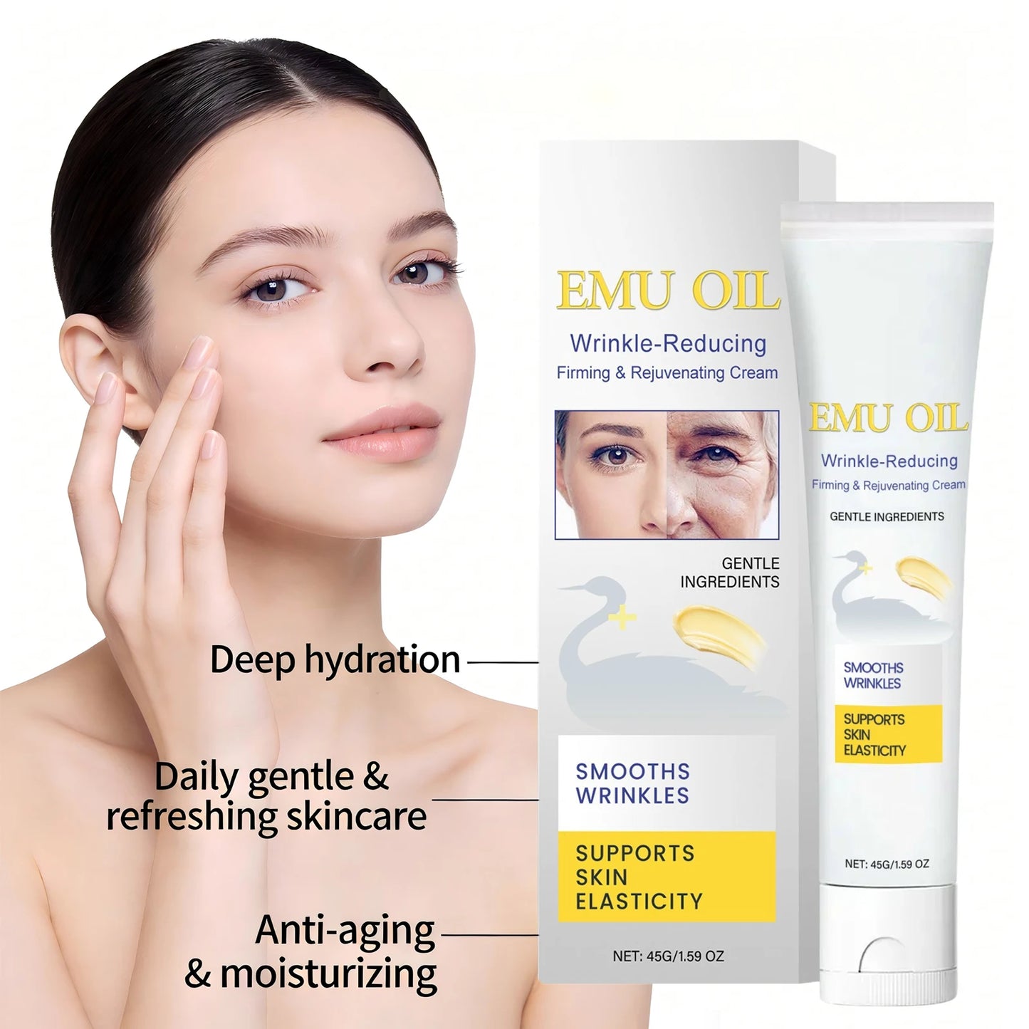 Emu Oil Wrinkle Reducing Cream Firming Lifting Skin Rejuvenating Improve Elasticity Tightening Smoothing Fine Lines Face Care Peaceful Pleasures Health and Wellness