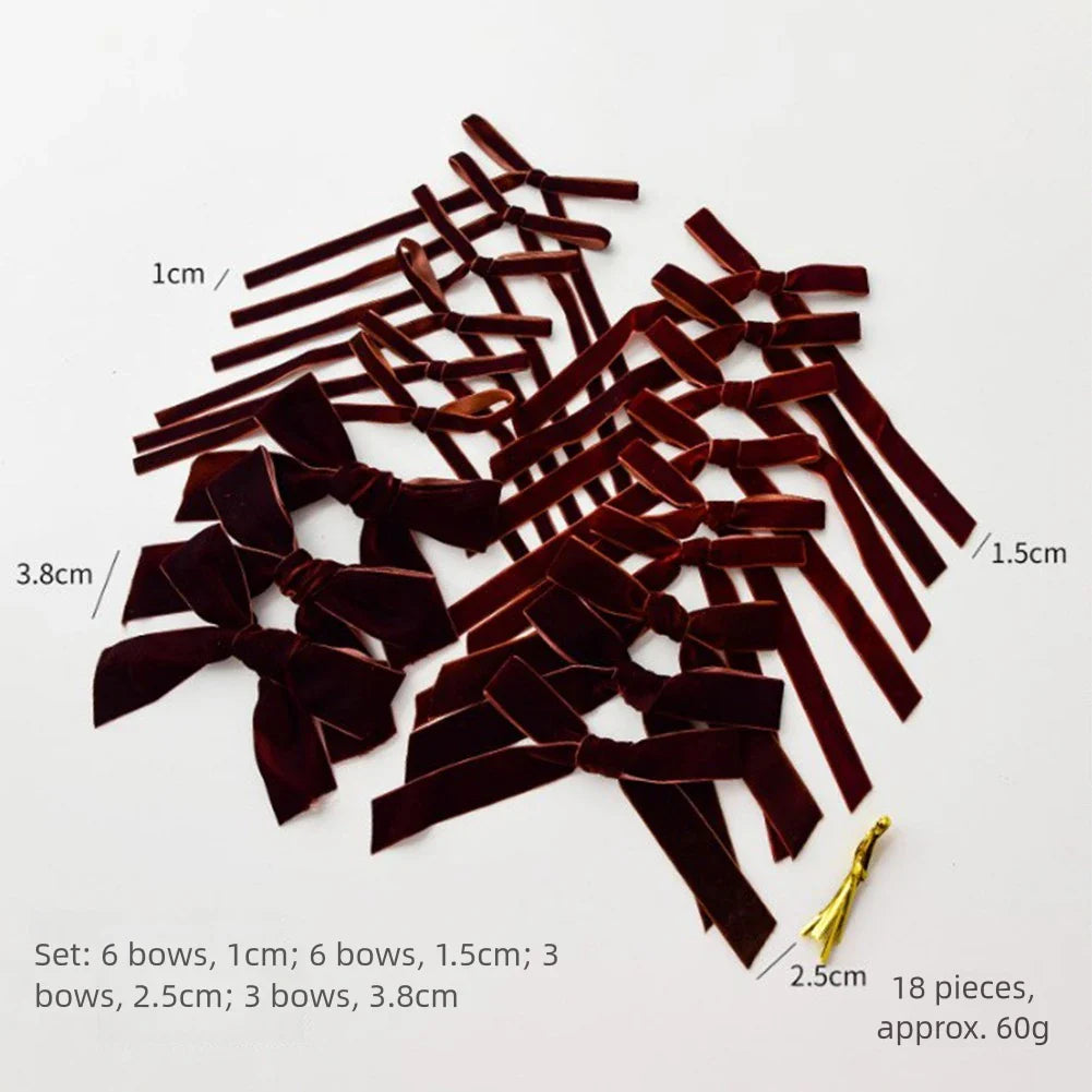 Mini Velvet Bow Christmas Ornaments – 18-Piece Handmade Set