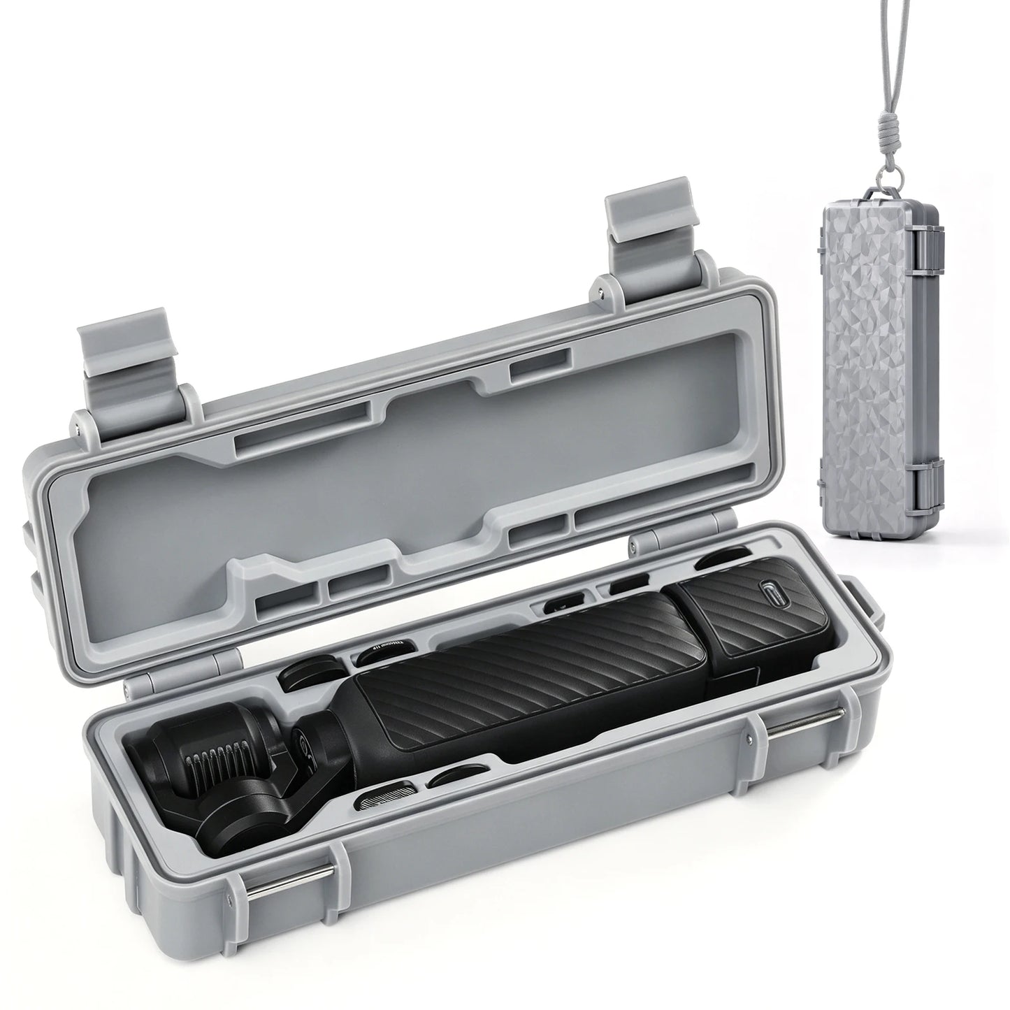 For DJI Pocket 4 Hard Case IP67 Waterproof Shockproof Travel Storage Box With Silicone Liner Carabiner Lanyard Peaceful Pleasures Health and Wellness Gray(Barebone)