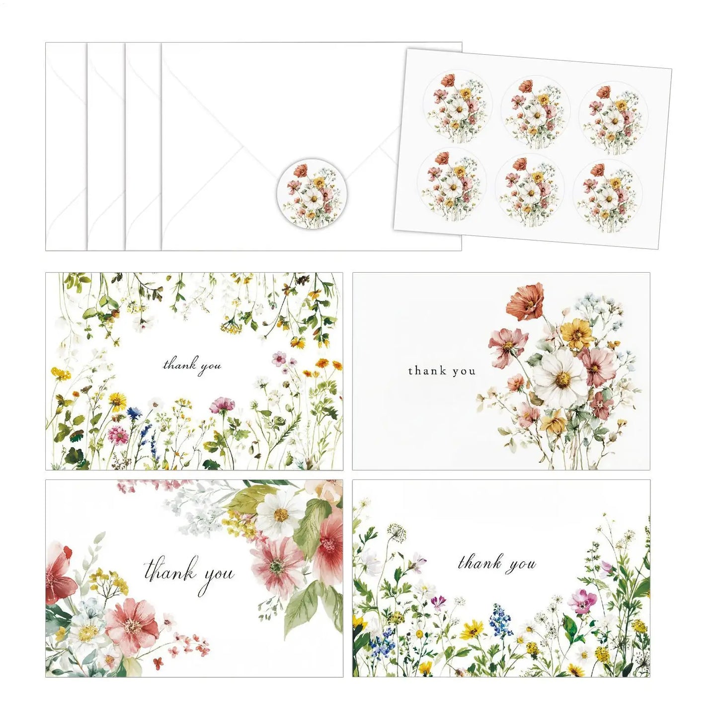 4-Pack Watercolor Floral Greeting Cards with Envelopes