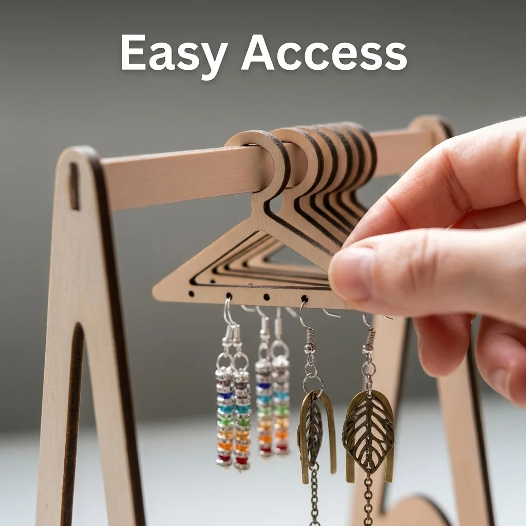 Rustic Wood Jewelry Organizer Stand – Earrings, Necklace & Ring
