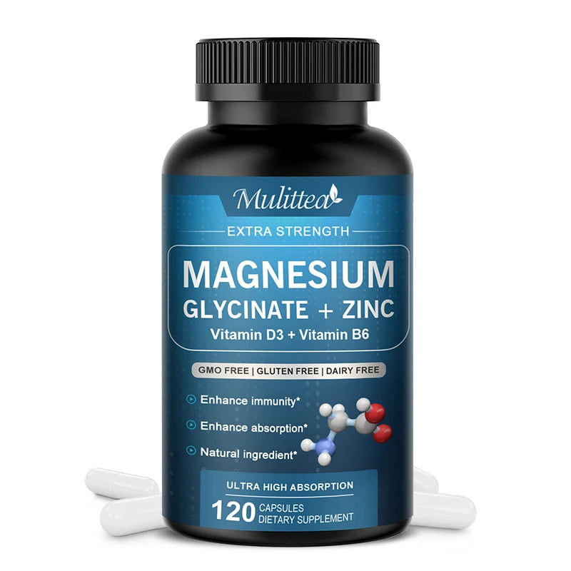 Magnesium Glycinate 500mg with Zinc, Vitamin D3 & B6 – Sleep, Bones & Heart | 120 Count Peaceful Pleasures Health and Wellness 120pcs United States