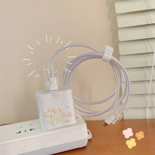 Cute Floral iPhone Charger & Cable Cover – TPU Protective Case Charger Cable Cover Oasis Select