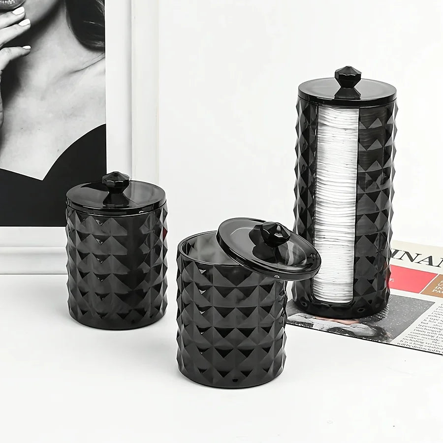 Acrylic Q-tip Holder & Cotton Ball Storage Jars – 3-Pack Bathroom Organizer with Lid