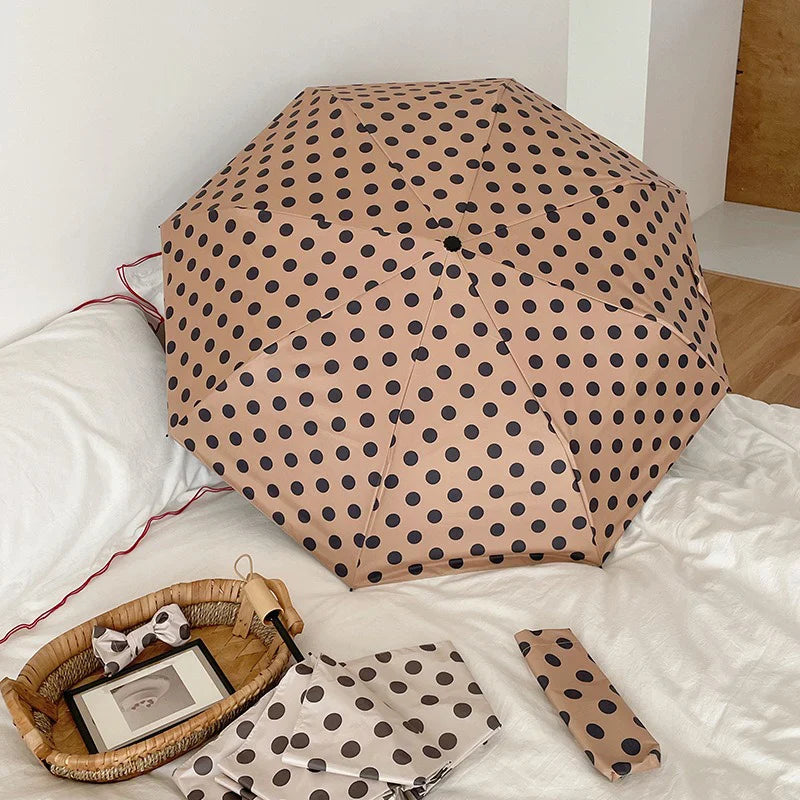 Retro Dot Folding UV Sun Umbrella – Portable & Auto Open