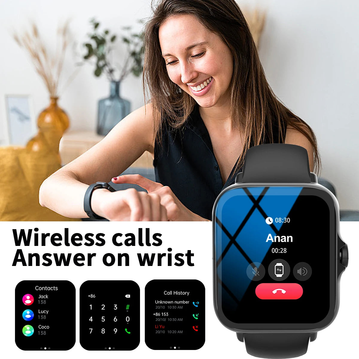 LOMAXFR 1.68" Unisex Smart Watch – Calls, Fitness & Music