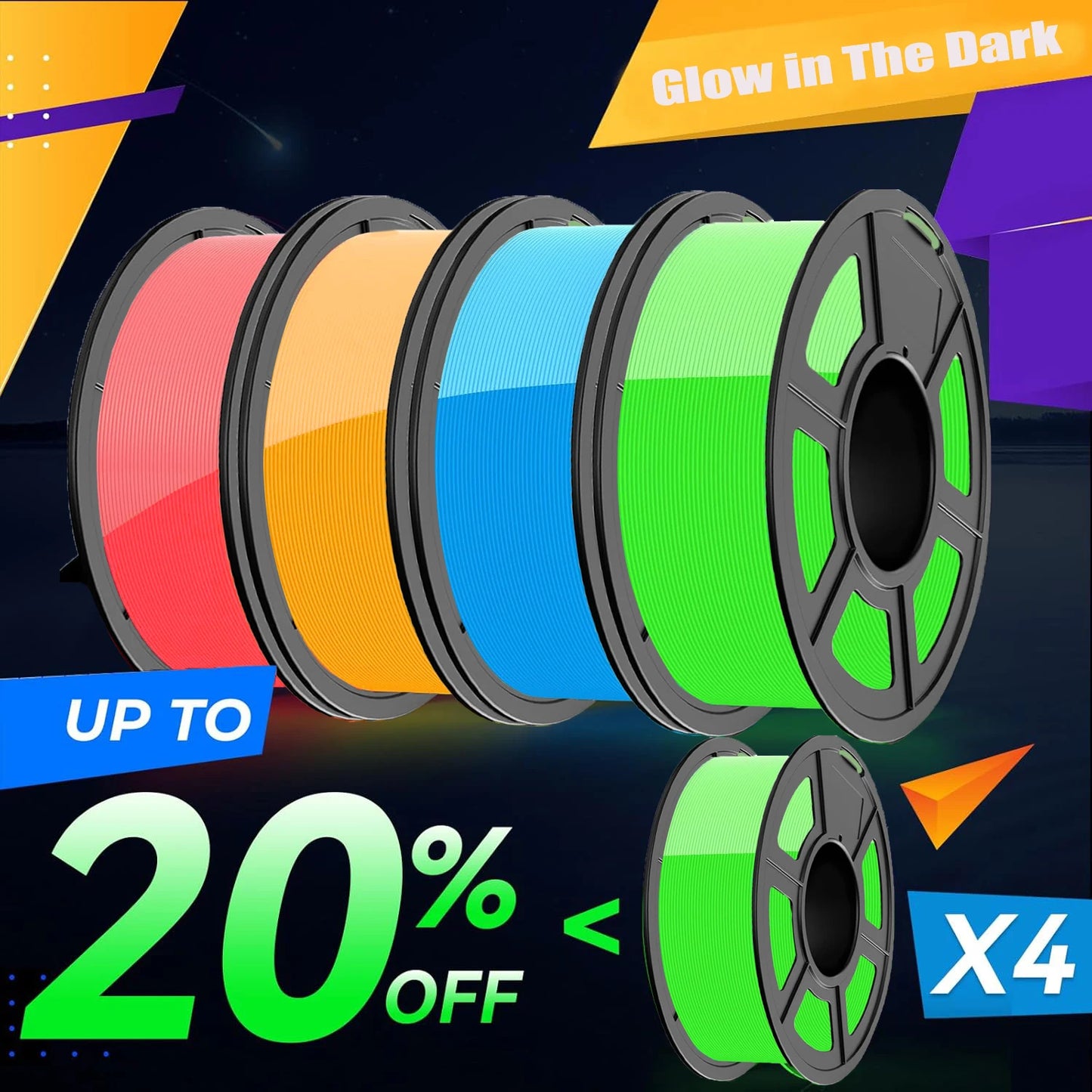 Glow-in-the-Dark PLA 3D Printer Filament 1.75mm | FDM Bundle