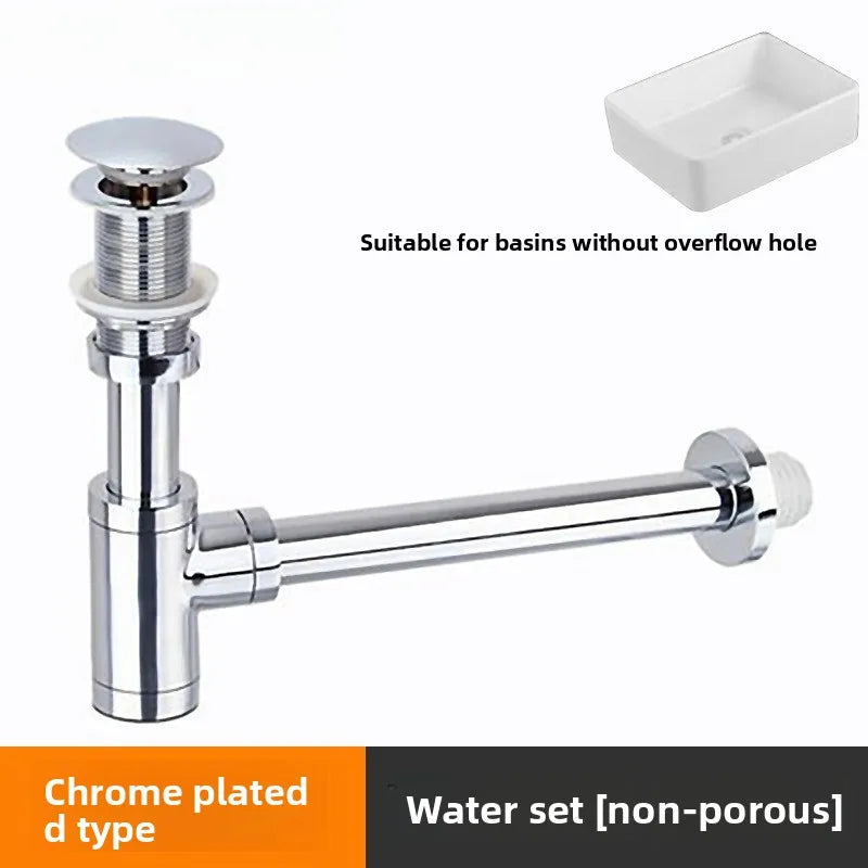 Brass Round Bottle P-Trap 1-1/4" Sink Drain Kit & Pop-Up Drain