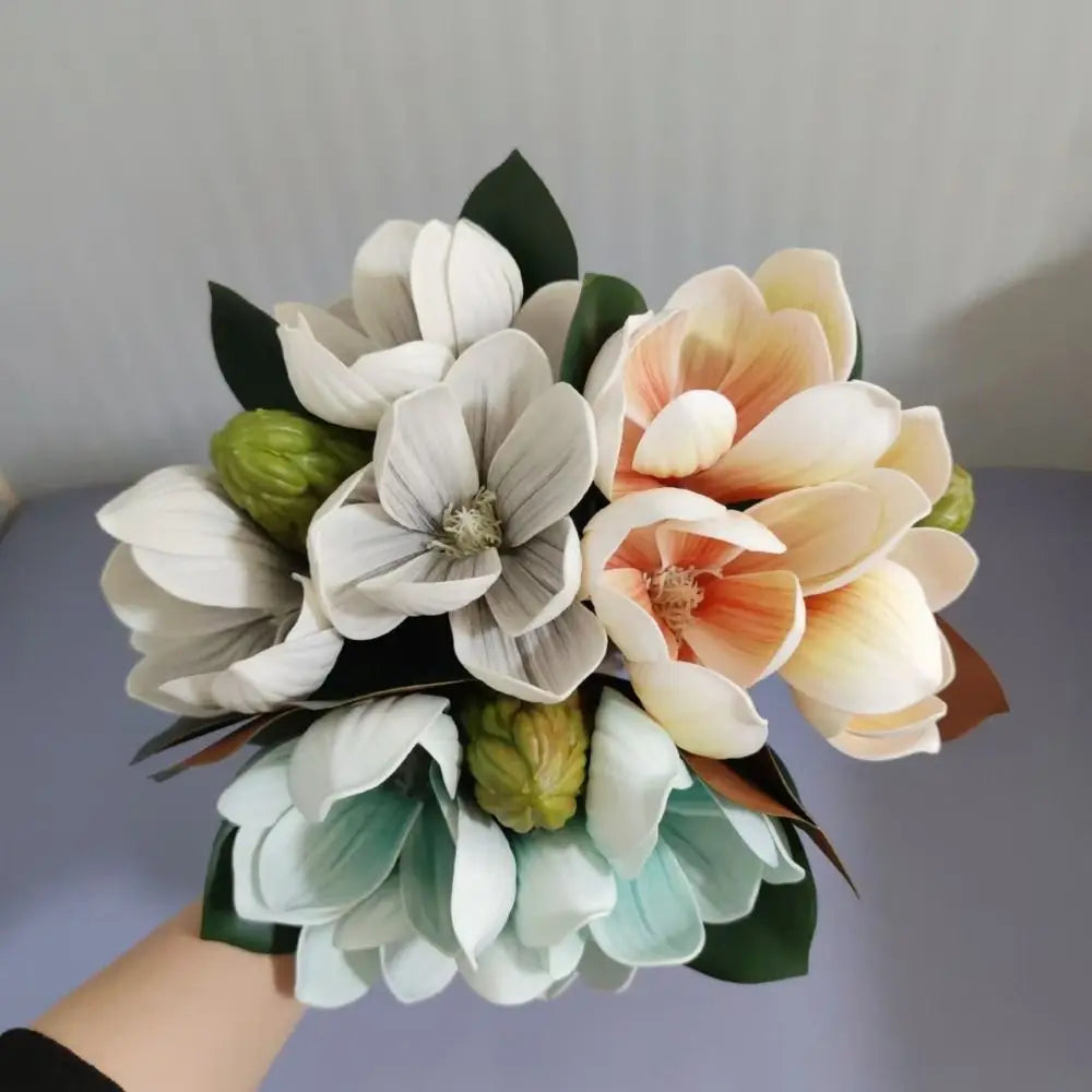 Lifelike EVA Artificial Magnolia Flowers 4 Heads | Real Touch