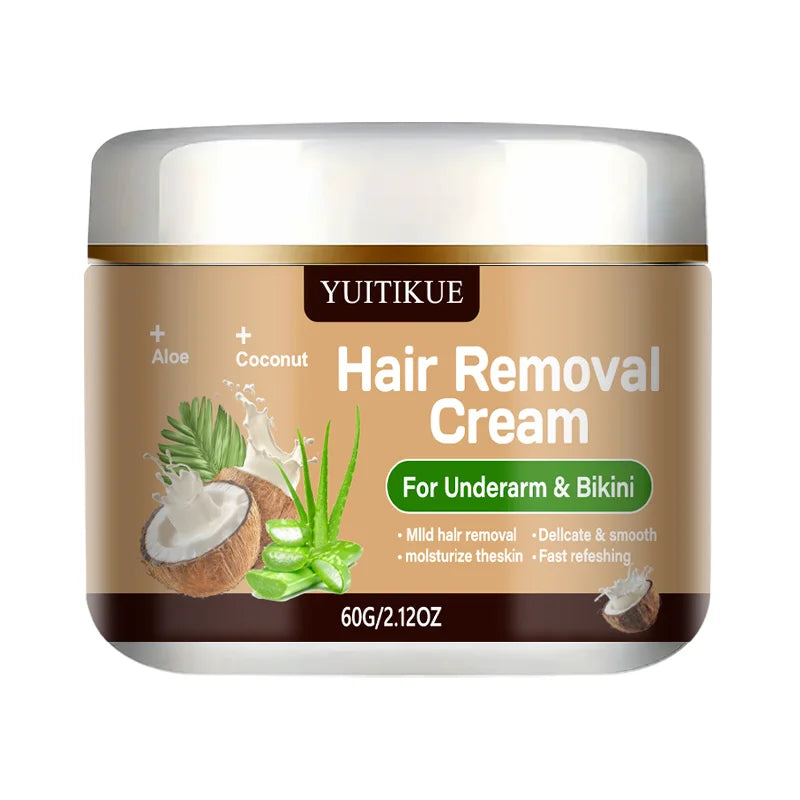 Yuitikue Underarm & Bikini Hair Removal Cream, 60g Aloe & Coconut Infused Hair Remover for Delicate & Smooth Skin, Moisturizing Peaceful Pleasures Health and Wellness 1pc 60g