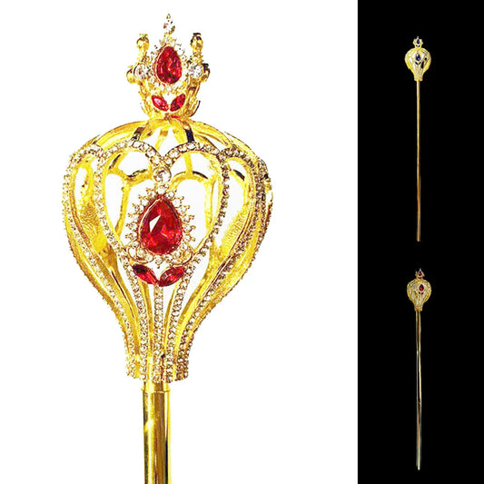 Queen Scepter Costume Staff Gold Comics Princess Wand Role Play Props with Rhinestones for Party Dress-up Costume Peaceful Pleasures Health and Wellness