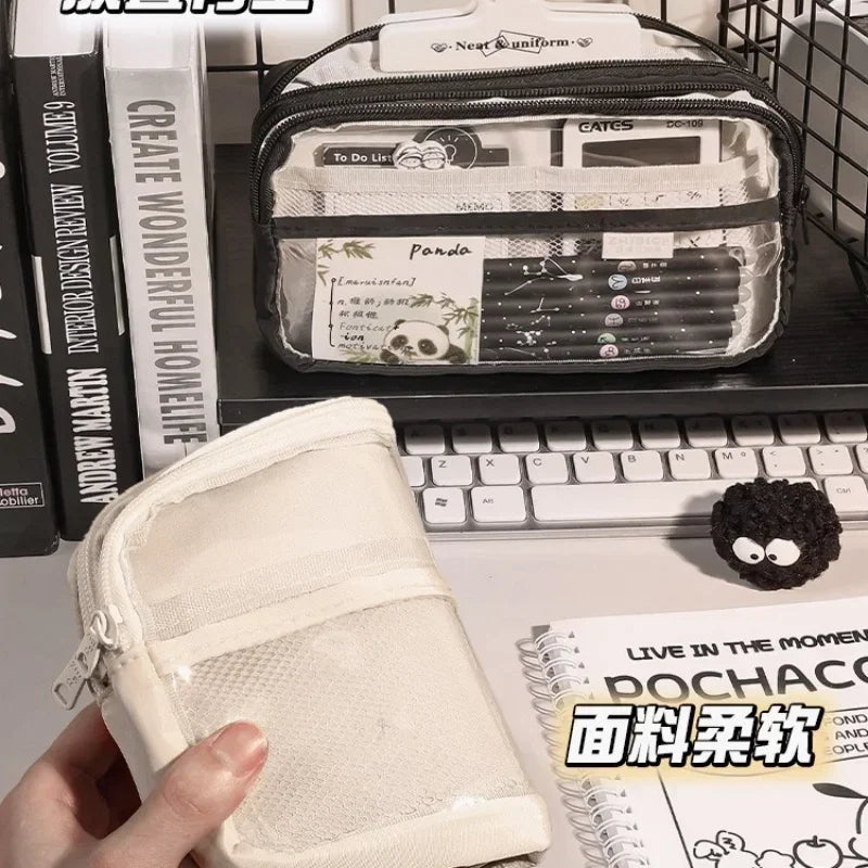 New kawaii transparent pencil bag School supplies storage Multifunctional DIY cute stationery kid pen case Girls makeup bag Peaceful Pleasures Health and Wellness