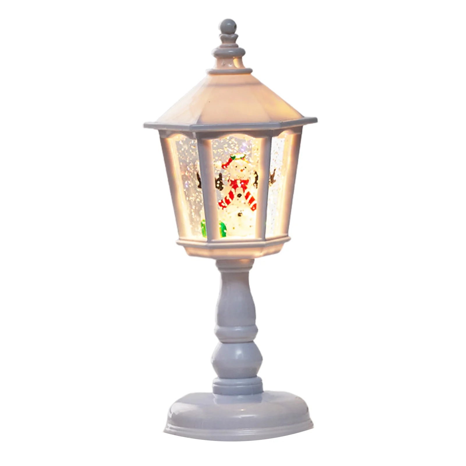 Christmas Water Snow Globe Lamp with Light and Music Santa Claus Scene Hexagon Base Desktop Decor for Holiday Home Party Gift Peaceful Pleasures Health and Wellness WHITE