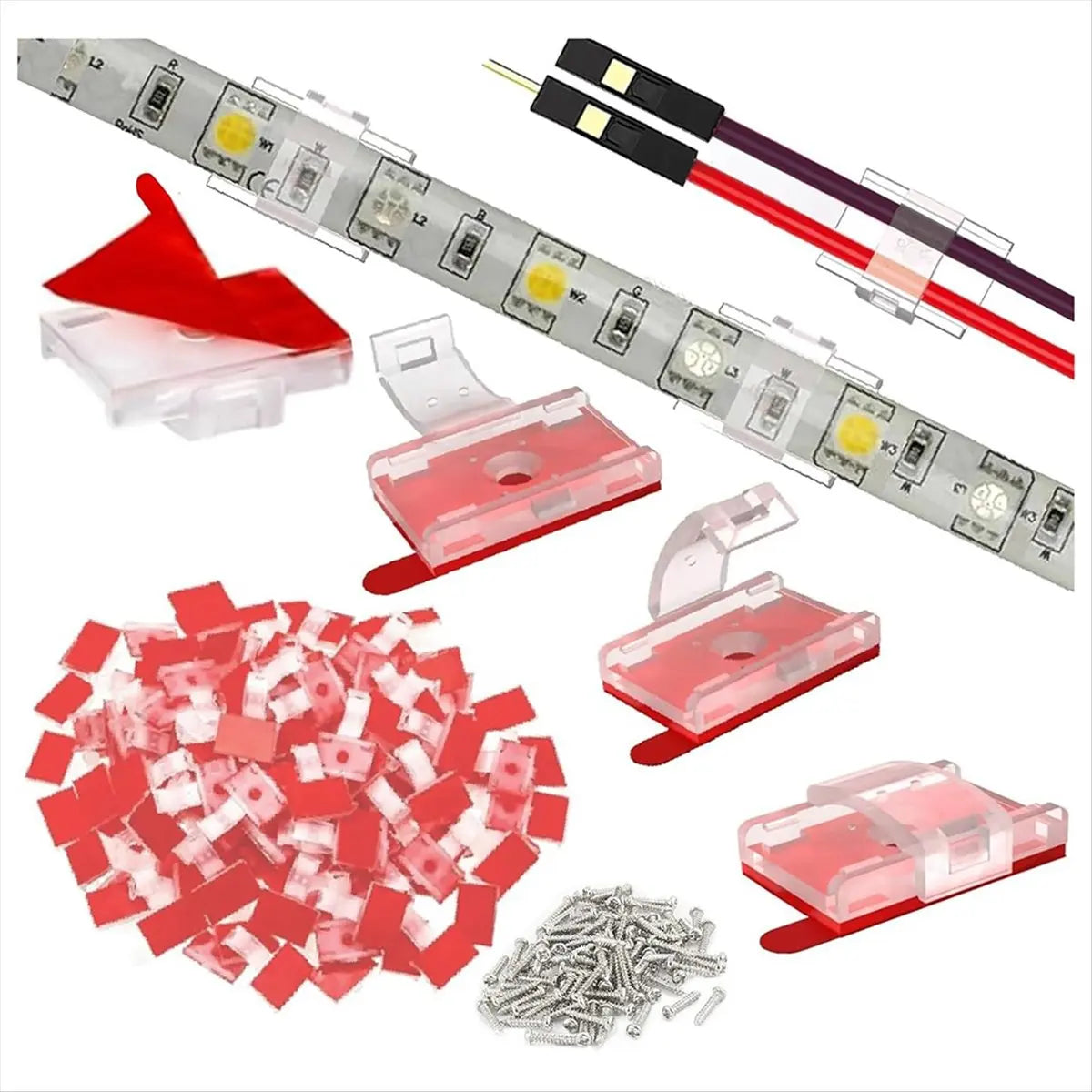 *ABDH 100PCS Mounting Clips for LED Light Strips with Self-Adhesive Tape + Screw Light Clips for Indoor Light Strips Peaceful Pleasures Health and Wellness