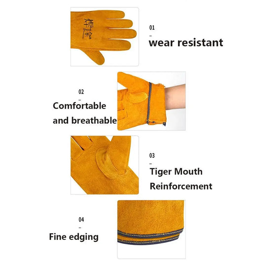1Pair Breathable Welding Gloves Cowhide Heat-insulating Labor Protection Gloves Wear Resistant Thickened Welder Gloves Adult Peaceful Pleasures Health and Wellness