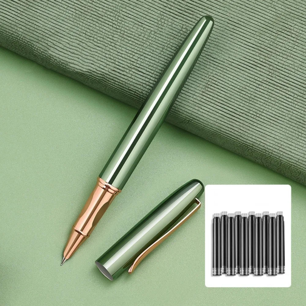 Business Fine Nib Metal Fountain Pen Calligraphy Handwriting Gift Ink Pens Smooth Writing 0.35mm Signature Pen Back To School Peaceful Pleasures Health and Wellness Green bags
