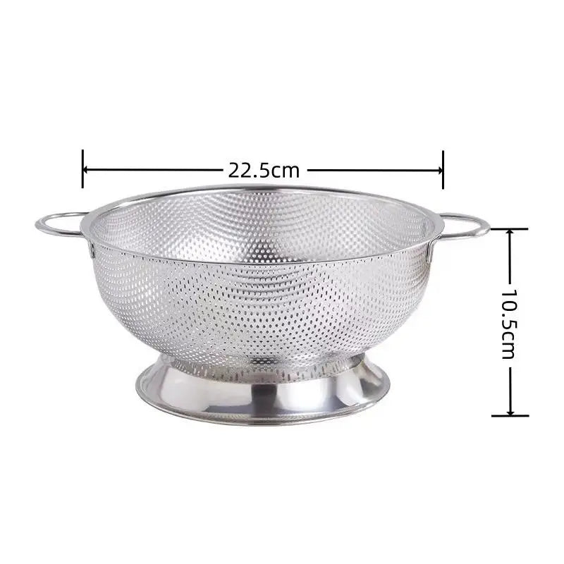 New Stainless Steel Colander With Double Handle Food Pasta Strainer Basket With Self-draining Solid Ring Base Fine Mesh Filter Peaceful Pleasures Health and Wellness 22cm