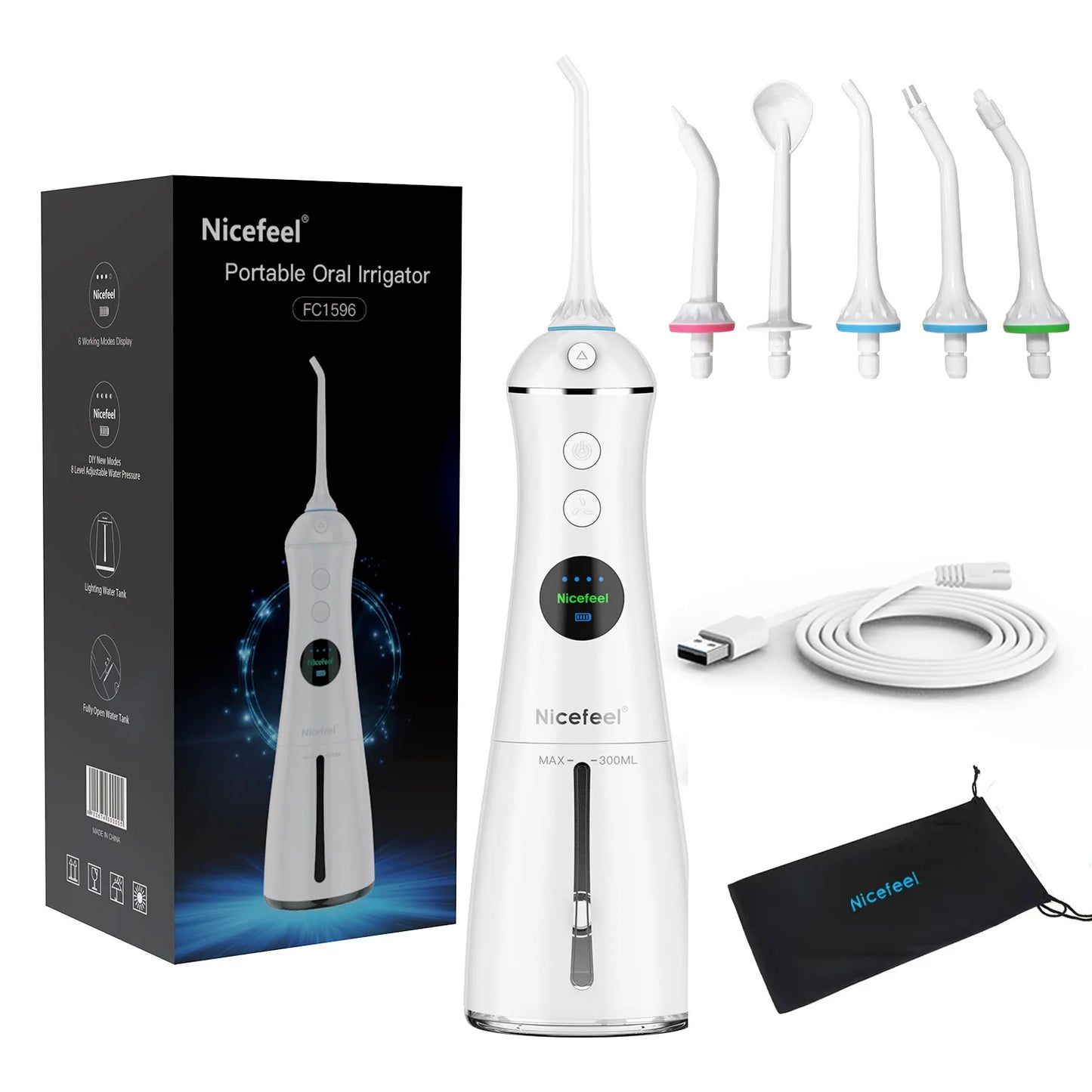Portable Water Flosser – IPX7, 6 Modes & 5 Nozzle Heads