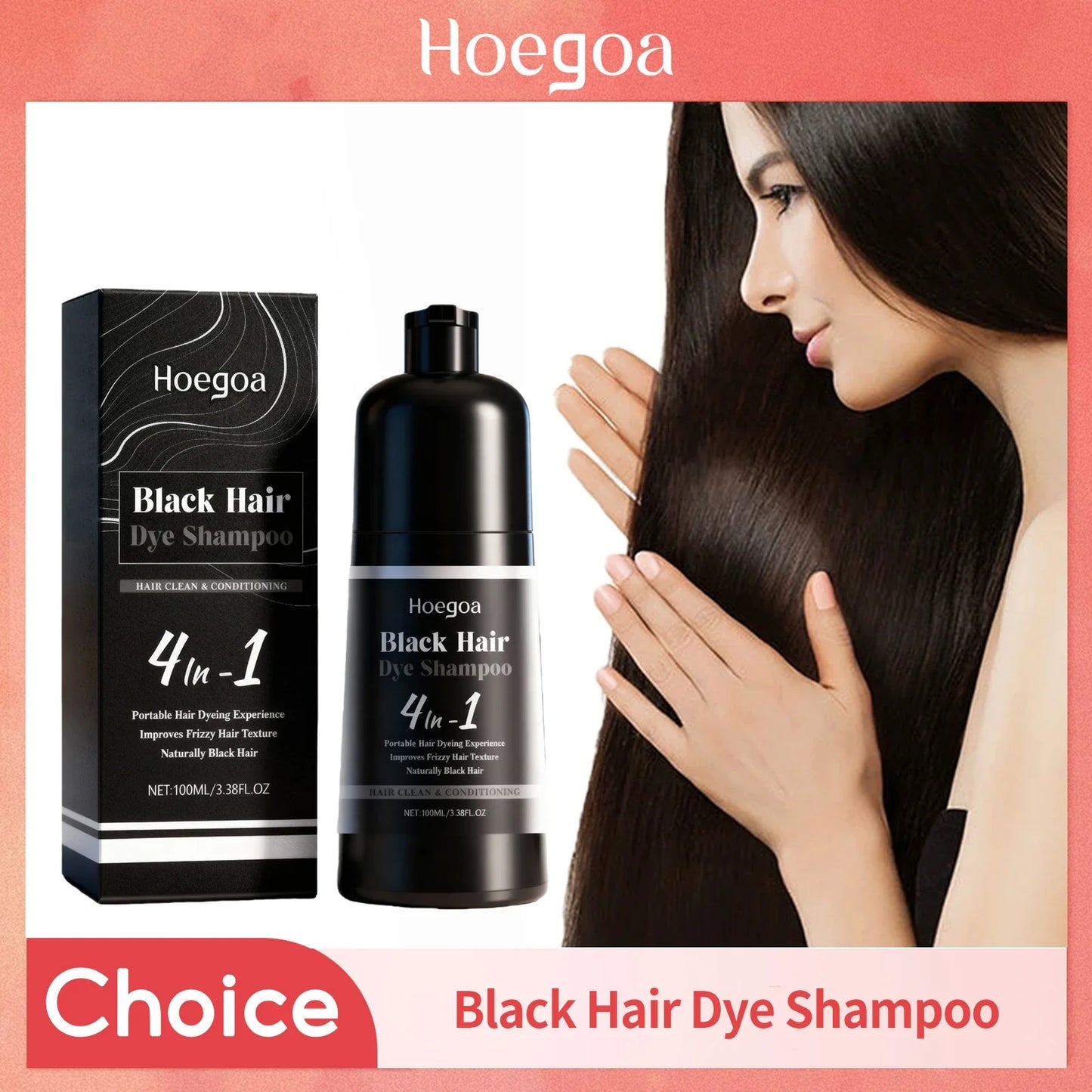 HOEGOA 4-in-1 Black Hair Dye Shampoo – Herbal Grey Coverage
