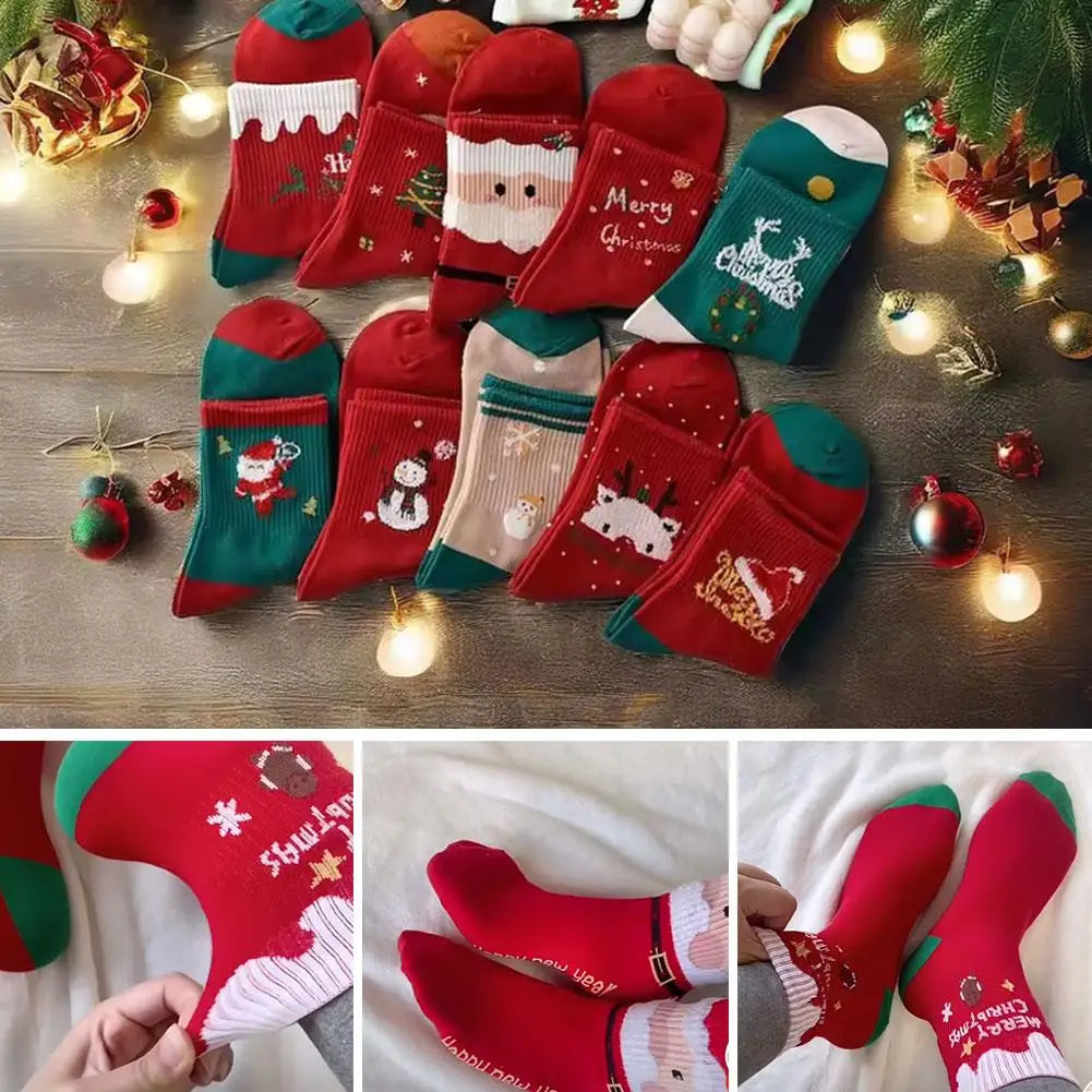 5-Pair Christmas Cartoon Socks Set – Soft, Warm & Festive