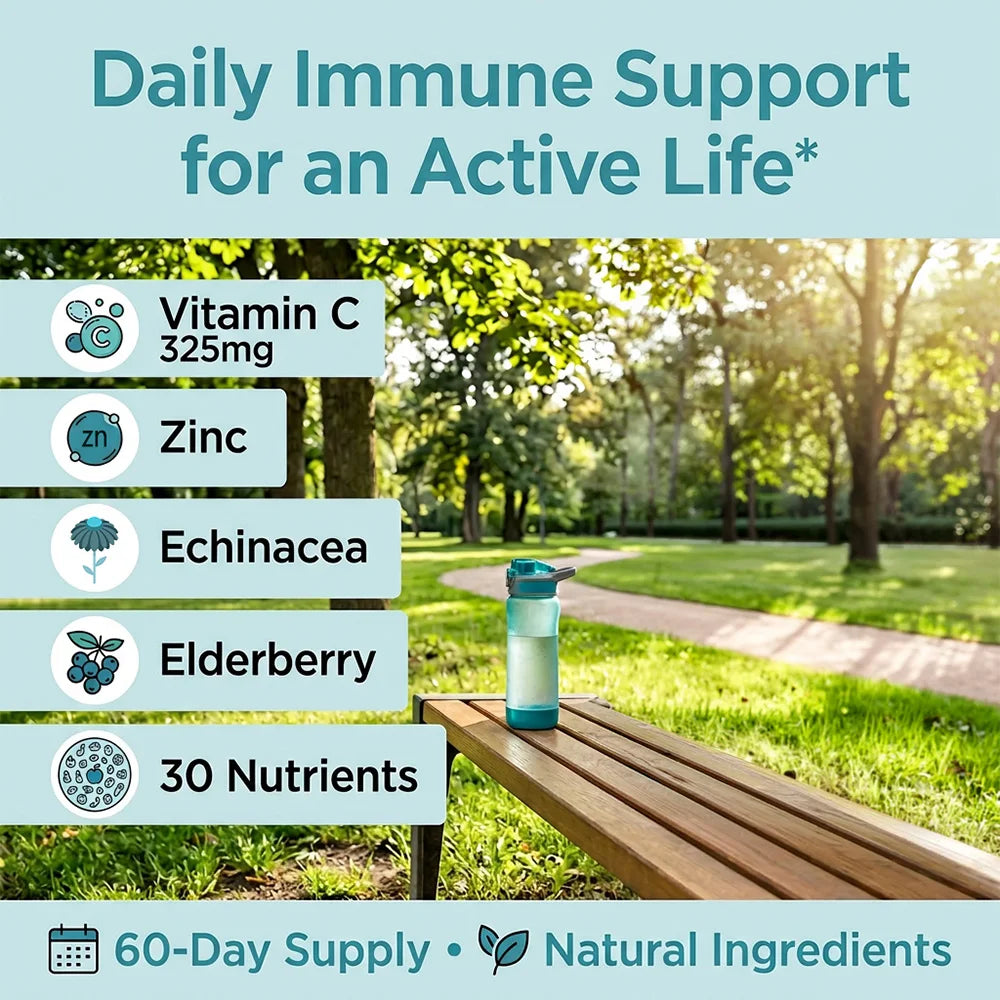 Immune Support Capsules with Elderberry, Garlic, Echinacea, Vitamin C & Zinc, Support Energy, Focus & Overall Body Wellness Peaceful Pleasures Health and Wellness