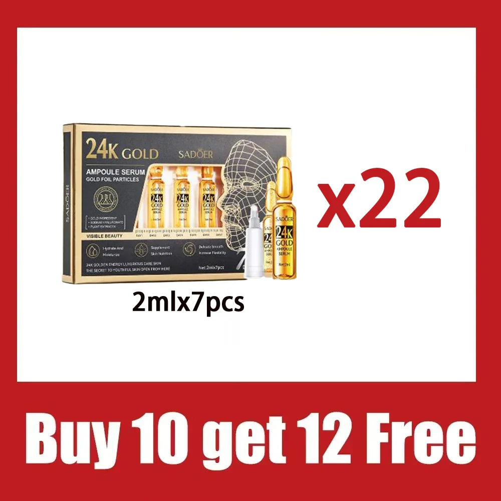 Korean 24K Gold Hyaluronic Acid & Vitamin C Serum – 7 Ampoules