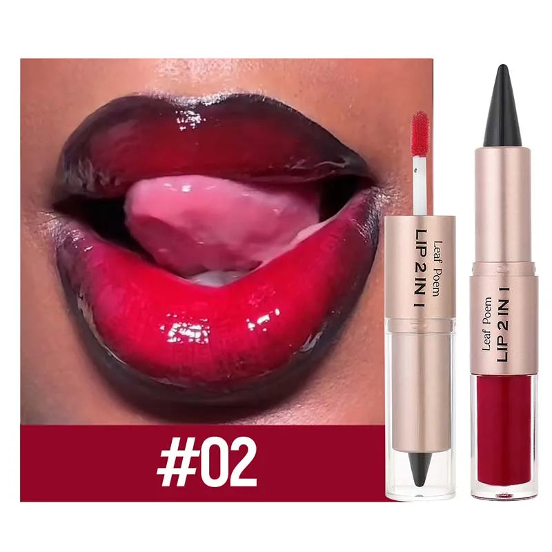 2-in-1 Brown Matte Lip Liner & Lip Gloss Pencil | Waterproof