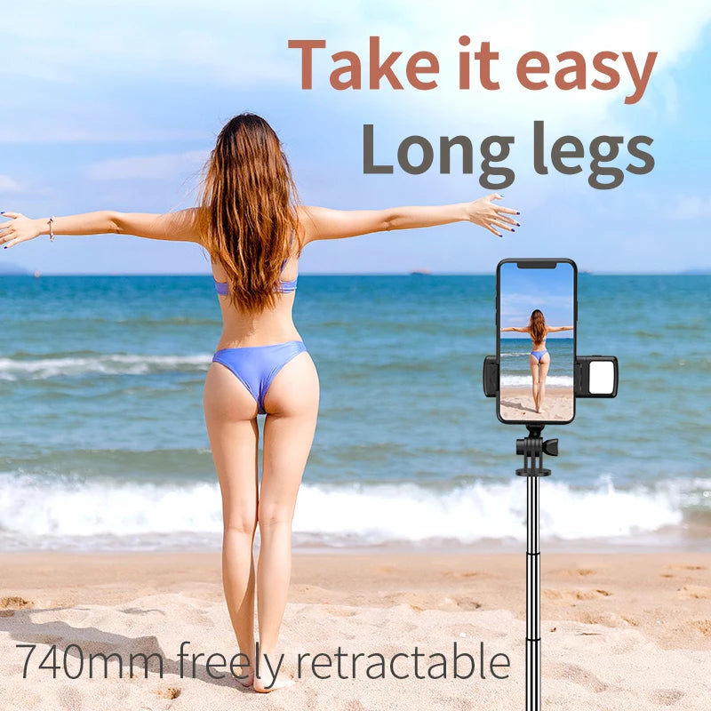 Portable Bluetooth Selfie Stick Retractable Multifunctional Phone HoldeTripod With Selfie light Wireless Remote Shutter stand Peaceful Pleasures Health and Wellness