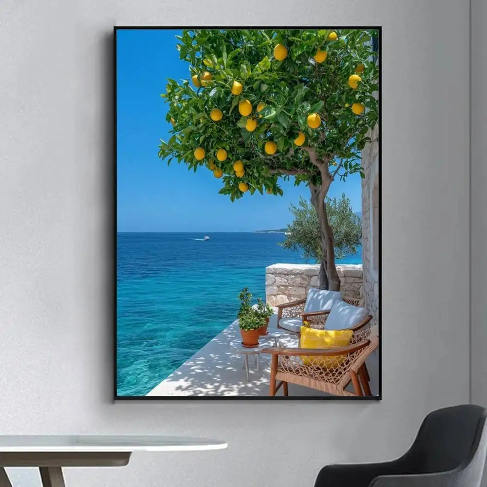Lemon Abstract Landscape Retro Frameless Canvas Wall Art Print