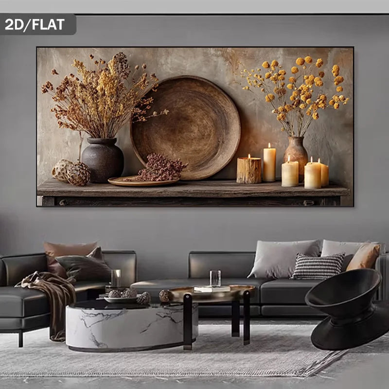 2D Flat, A Modern Abstract Vintage Vase Plant Canvas Art, No Framed Wall Decoration Suitable for Living Rooms and Bedrooms, Feat Peaceful Pleasures Health and Wellness