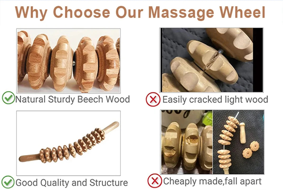 MagCellapy 12-Wheel Wooden Roller Massage Stick | Trigger Point