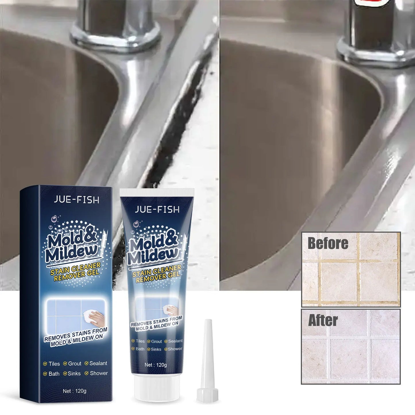 Mould Mildew Removal Gel – Tile Grout & Bathtub Cleaner 120g