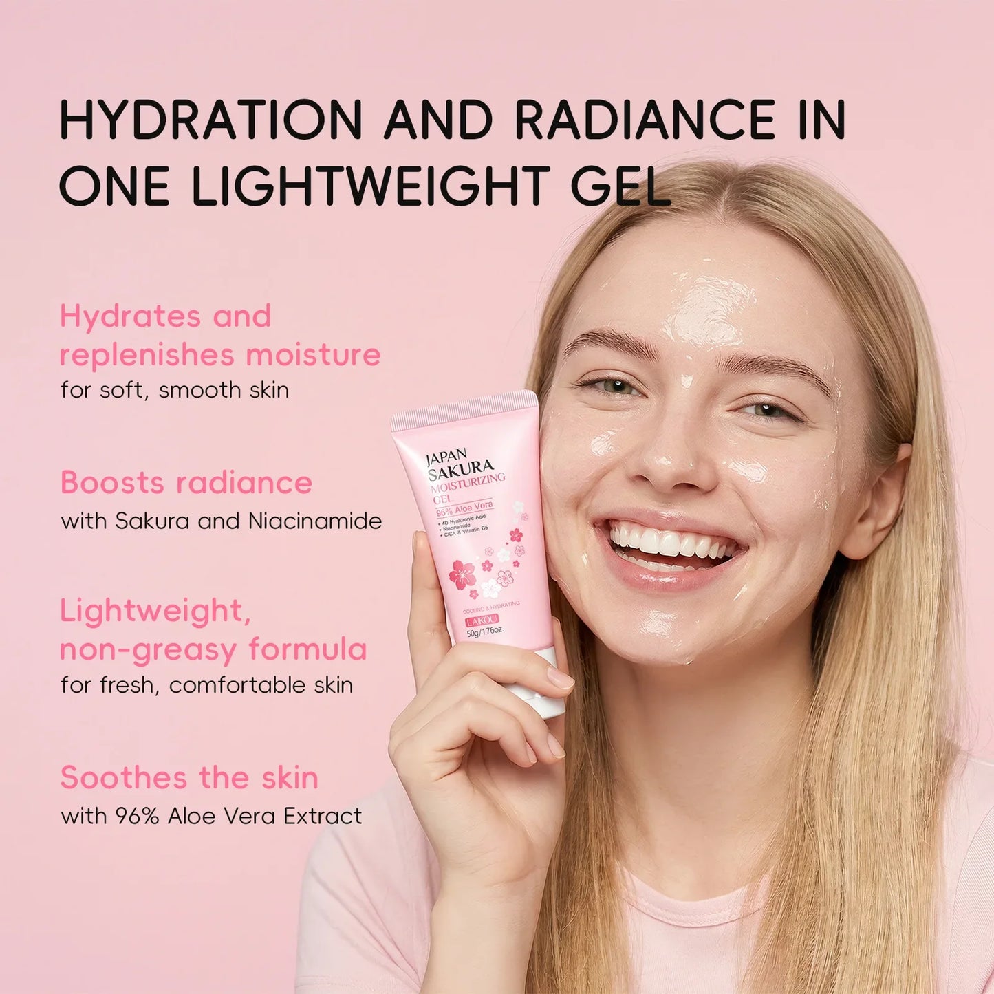 LAIKOU Sakura Gel Cream – Hyaluronic Acid, Niacinamide & CICA 50g