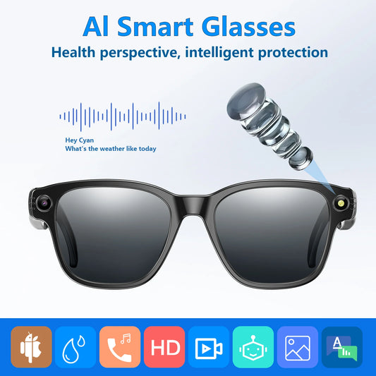 AI Smart Glasses Translator Visual 800W Camera Anti-Shake 1200P High Video Recording Bluetooth Voice Assistant Control AI Glasse Peaceful Pleasures Health and Wellness