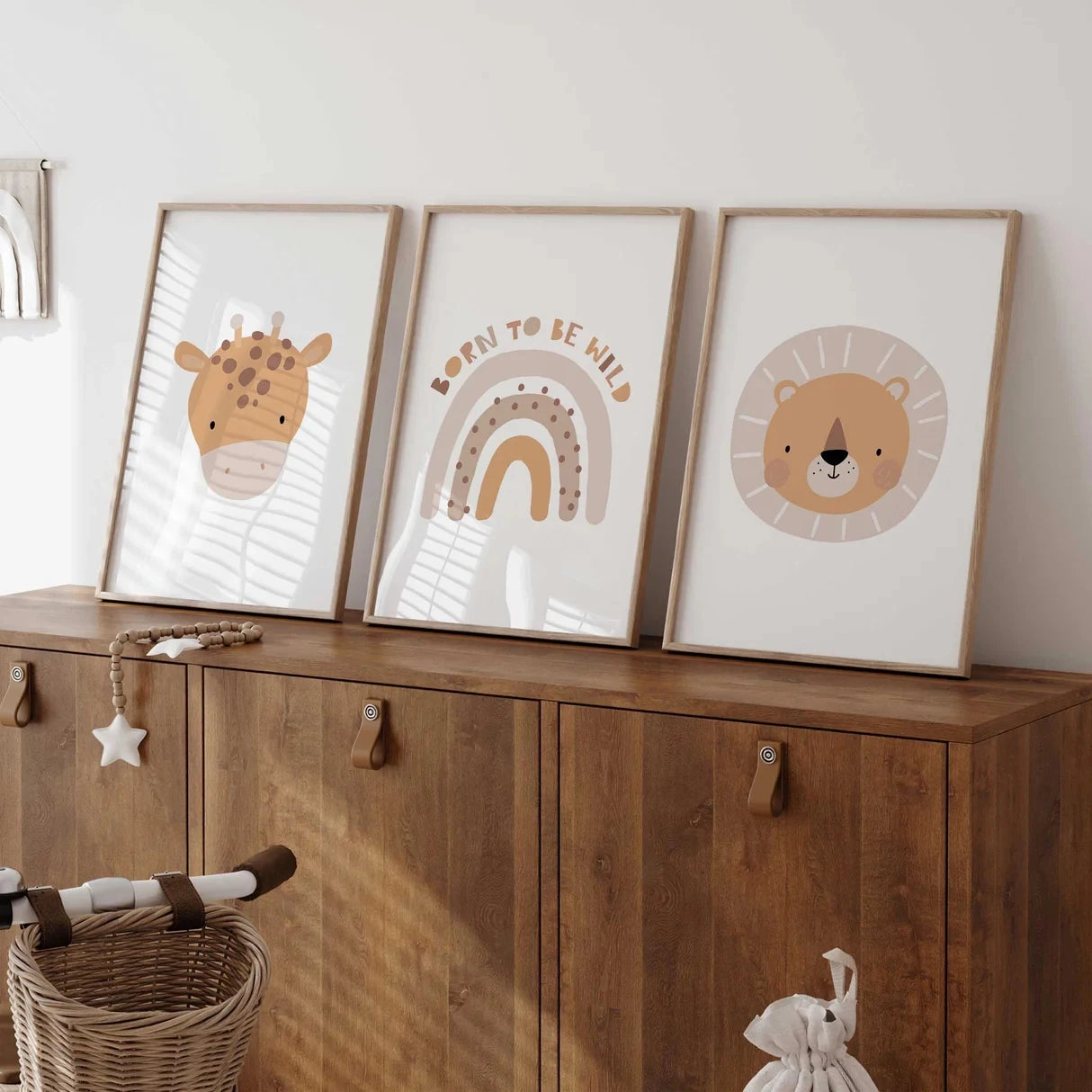 3-Piece Giraffe & Lion Canvas Wall Art | Kids Room Décor