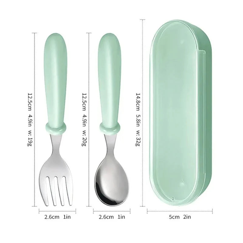 3-Piece 304 Stainless Steel Portable Cutlery Set – Fork, Spoon & Storage Box, Korean Style, Dishwasher Safe