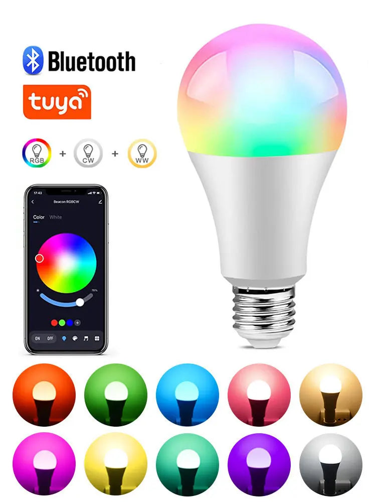 AC85-265V 15W E27 Bluetooth Smart Bulb Tuya Smart Life APP Control RGBCW Colorful Timing Function Dimmable Music Sync Home Decor Peaceful Pleasures Health and Wellness Tuya Bluetooth Bulb Yes 15w