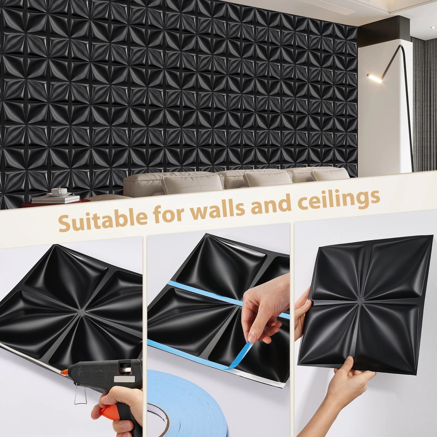 20/30PCS 3D diamond patterned PVC wall panel, suitable for indoor wall decoration, 11.8 x 11.8 inches (including tape) Peaceful Pleasures Health and Wellness