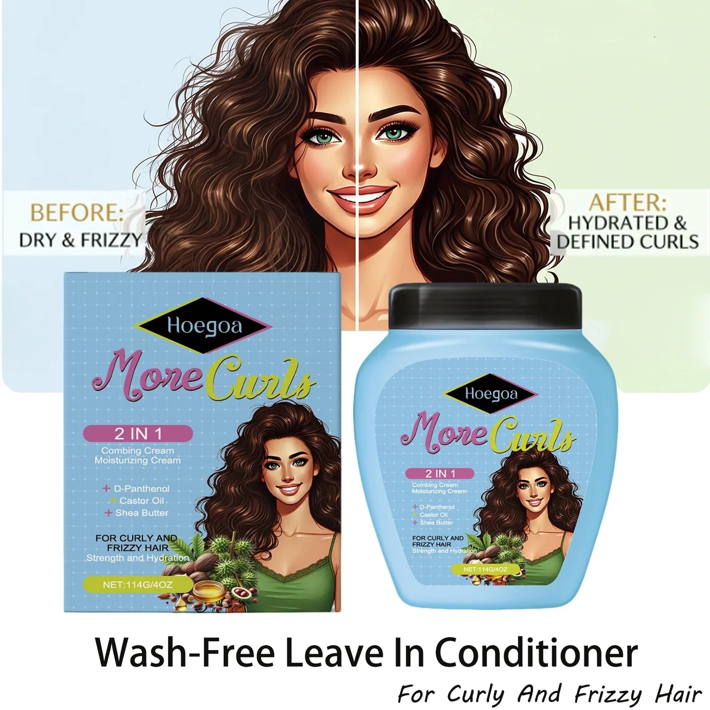 HOEGOA Leave-In Conditioner for Curly & Frizzy Hair | No Rinse